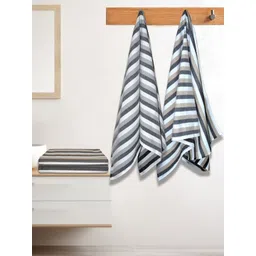 Athom Living Iris Grey & White 4 Pieces Striped Cotton 210 GSM Bath Towel-picture-36