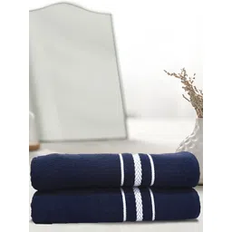 Athom Living Navy Blue & White  2Pieces Cotton 350 GSM Bath Towels-picture-33