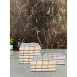 Athom Living Orange 12-Pieces Checked Cotton Absorbent Quick Dry Hand Towels-picture-11