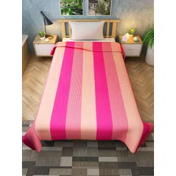 Athom Living Pink & Cream-Coloured Striped 180 TC Single Bedsheet with Pillow Covers-picture-29