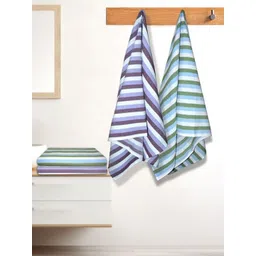 Athom Living Purple & Green 4 Pieces Striped Cotton 210 GSM Bath Towel-picture-22