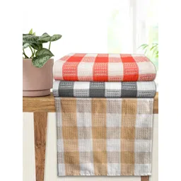 Athom Living Red & Brown 3 Pieces Checked Cotton 210 GSM Bath Towels-picture-25