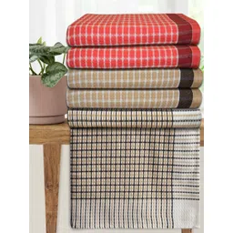 Athom Living Red & Brown 5 Pieces Printed Cotton 210 GSM Bath Towel-picture-25