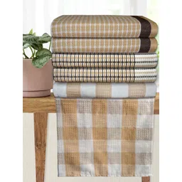 Athom Living White & Brown 5 Pieces Printed Cotton 210 GSM Bath Towel-picture-13