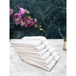 Athom Living White & Brown 6 Pieces Striped Cotton 150 GSM Soft Hand Towels-picture-23