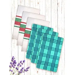 Athom Living White & Green 5 Pieces Striped Cotton 210 GSM Bath Towel-picture-10