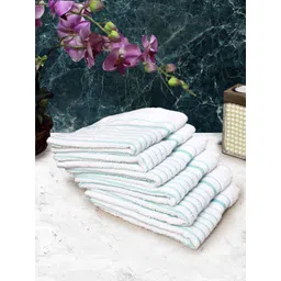 Athom Living White & Green 6 Pieces Striped Cotton 150 GSM Soft Hand Towels-picture-16