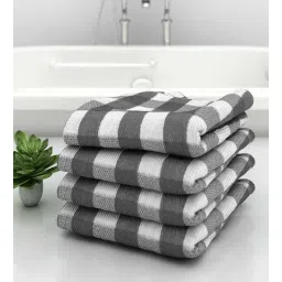 Grey Patterned 210 GSM Cotton Bath Towels (Set of 4) by Athom Living-picture-10