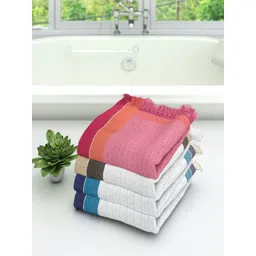 Athom Trendz Set Of 4 Woven-Design Pure Cotton 210 GSM Lightweight Bath Towels-picture-19