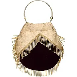 athz Ethnic Handbags for Women Polyester With Velvet potli bags and purses Pear shape (Cream, Purple)-picture-25