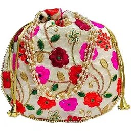 athz Silk OFF-Whiite Potli Bag Multicolor Thread Floral Designe wedding return gift for ladies Gift for women handbags traditional-picture-38