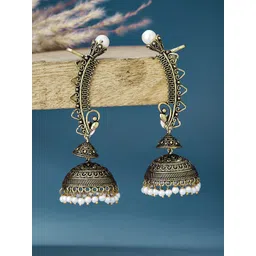 ATIBELLE Gold-Plated Beaded Oxidised Contemporary Jhumkas-picture-37