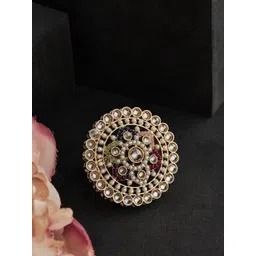 ATIBELLE Gold-Plated Kundan-Studded Finger Ring-picture-13