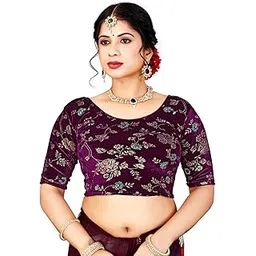 atibha fashion Traditional Stretchable Velvet Saree Blouse with Floral Print, Half Sleeve-picture-21