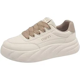 atif enterprises Women’s Cream Platform Chunky Sneakers lace-up Cushioned Thick Sole with Padded Collar for Running Walking Casual Travel & Office-picture-46