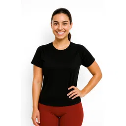 atlies Women Solid Crew Neck Polyester Black T-Shirt-picture-28