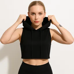 atlies Women Solid Hooded Neck Polyester Black T-Shirt-picture-36