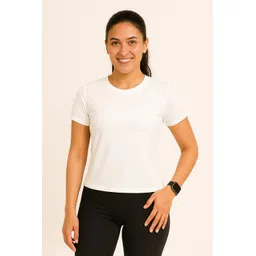 atlies Women Solid Round Neck Polyester White T-Shirt-picture-44