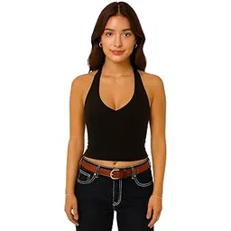 atliest Women's Halter Neck Fitted Crop Tank Top-picture-22