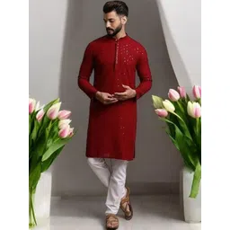 Atly Men Embroidered Regular Sequinned Kurta with Pyjamas-picture-19