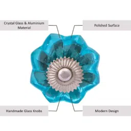 Atom 1.25 Inch Blue Crystal Glass Melon Marigold Flower Cabinet Door knob image 2
