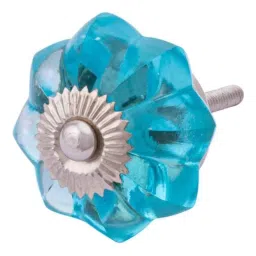 Atom 1.25 Inch Blue Crystal Glass Melon Marigold Flower Cabinet Door knob image 1
