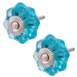 Atom 1.25 Inch Blue Crystal Glass Melon Marigold Flower Cabinet Door knob (Pack of 2)-picture-10