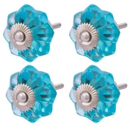 Atom 1.25 Inch Blue Crystal Glass Melon Marigold Flower Cabinet Door knob (Pack of 4)-picture-13