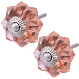 Atom 1.25 Inch Pink Crystal Glass Melon Marigold Flower Cabinet Door knob (Pack of 2)-picture-26