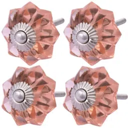 Atom 1.25 Inch Pink Crystal Glass Melon Marigold Flower Cabinet Door knob (Pack of 4)-picture-35