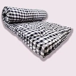 atootfusion Soft 5-Inch Thick Black and White Check Cotton Quilt Box Mattress | Medium Firm Foldable Reversible Single Bed Mattress (72X36X5 Inches)-picture-11