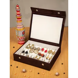 atorakushon Brown Solid Velvet Wooden Jewellery Organizer-picture-26