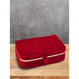 atorakushon Set Of 2 Cream-Toned & Red Solid Jewellery Ring Earrings Storage Box-image-5