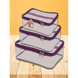 atorakushon Set Of 3 Purple & Transparent Solid Cosmetic Vanity Jewellery Organisers-image-20
