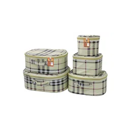 atorakushon Set Of 5 Cream & Black Checked Vanity Makeup Organizer Pouch-picture-10