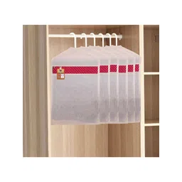 atorakushon Set of 6 Off White & Red Cotton Hanging Saree Covers-picture-33