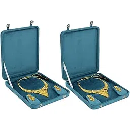 atorakushon Jewelry Set Velvet Box Necklace Pendant Earring Ring Bracelet Pearl Storage Holder Display Box for Wedding Engagement Anniversary Organizer (Sky Blue Pack of 2)-image-15
