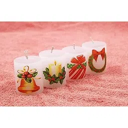 atorakushon Paraffin Wax White Pillar Design Candles Smokeless Scented Dripless Round for Christmas X-mas Parties Special Occasions Dinner Table Set of 4-image-37