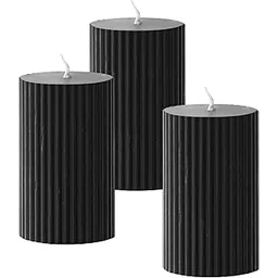 atorakushon Soy Wax Pillar Candle Set of 3 Pcs Ribbed Scented Pillar Candles 2x3''inches for Home Decor Diwali Wedding Valentine Church x-Mass (Black)-image-33