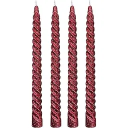atorakushon Spiral Taper Stick Candles Handmade Glitter Twisted Candles-Set of 4 for Decoration Weddings Party Church Dripless Candles10 inch (Red)-image-36