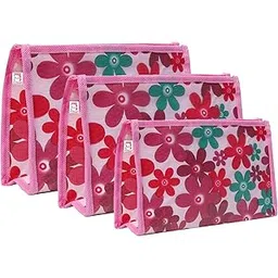 atorakushon® Pink Fabric Multipurpose Make Up Pouch Jewellery Cosmetic Organizer Necklace Pouches for Women Set of 3-image-40