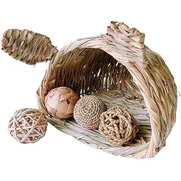 ATORSE Grass Home Cage Bed Hut with Openings Playhouse for Guinea Pig Hamster Bunny-picture-12