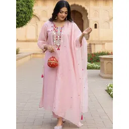 ATOXIC Women Ethnic Motifs Embroidered Regular Mirror Work Chanderi Silk Kurta with Trousers & With Dupatta-picture-17