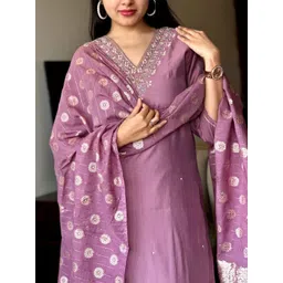 ATOXIC Women Ethnic Motifs Embroidered Regular Thread Work Chanderi Silk Kurta with Trousers & With Dupatta-picture-24
