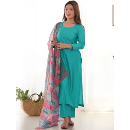 ATOXIC Women Ethnic Motifs Regular Chanderi Cotton Kurta with Palazzos & With Dupatta-picture-20