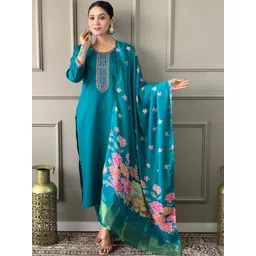 ATOXIC Women Floral Embroidered Regular Thread Work Chanderi Silk Kurta with Trousers & With Dupatta-picture-31