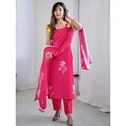ATOXIC Women Floral Printed Embroidered Round Neck Kurta With Trousers & Dupatta-picture-11