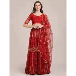 Atsevam Maroon Embroidered Semi-Stitched Lehenga Choli Set With Dupatta-picture-33