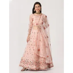Atsevam Peach Embroidered Semi-Stitched Lehenga Choli Set With Dupatta-picture-29