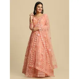 Atsevam Peach Embroidered Semi-Stitched Lehenga Choli Set With Dupatta-picture-34